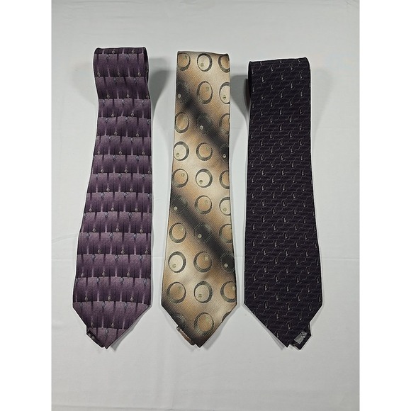 Tie Lot Of 3 Cezani Stripe Geometric 100% Silk Men's Purple TanBlack